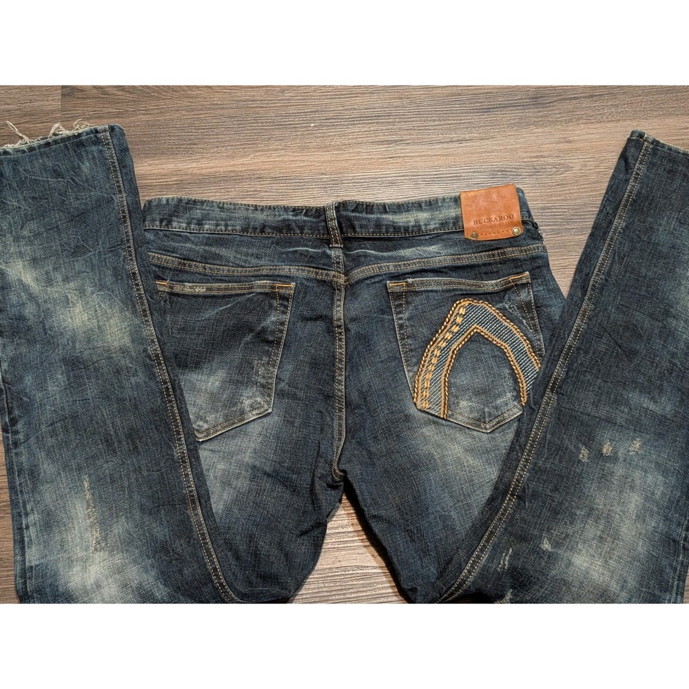 Buckaroo Denim Mens Dark Wash Distressed Denim Jeans Straight Fit Size‎ 34? Read